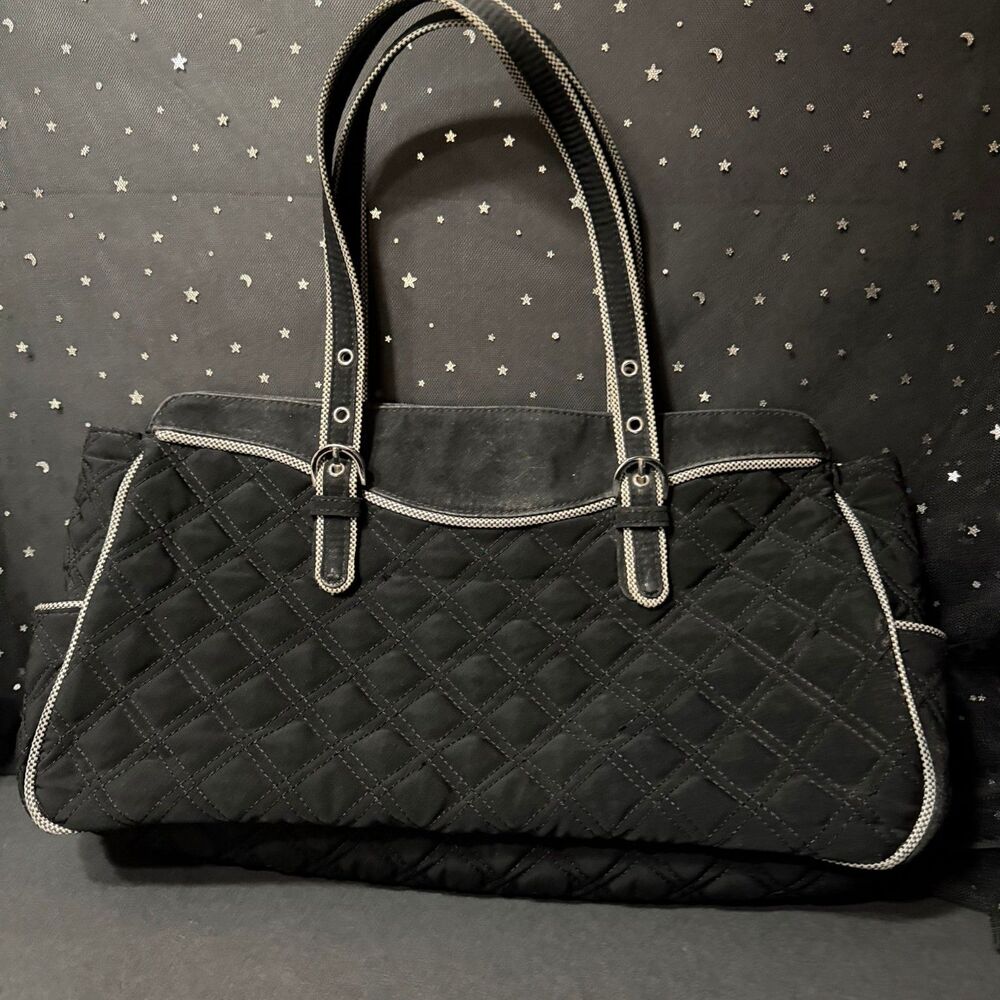 Vera Bradley Black Microfiber Large Buckle Satchel Tote Retired